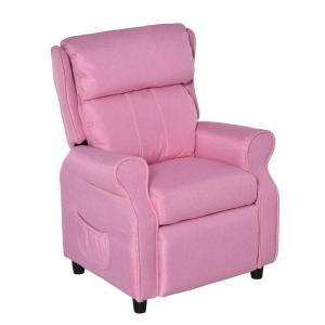 Barnfåtölj med Fotpall i Rosa, Bekväm Minisoffa för Barn 3-5 År, Ergonomisk Sittplats med Justerbart Ryggstöd, Rosa, 58 x 53 x 70 cm