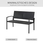 Trädgårdsbänk Konstrotting 2-Sits Parkbänk med Stålram och Ryggstöd Väderbeständig Svart 122 X 60 X 87 Cm