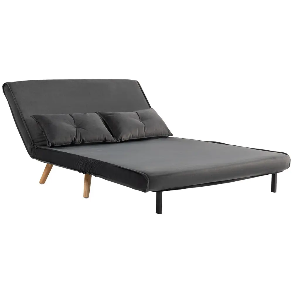 Bäddsoffa med Ryggstöd Tygklädsel och Metallram Grå 2-Sits