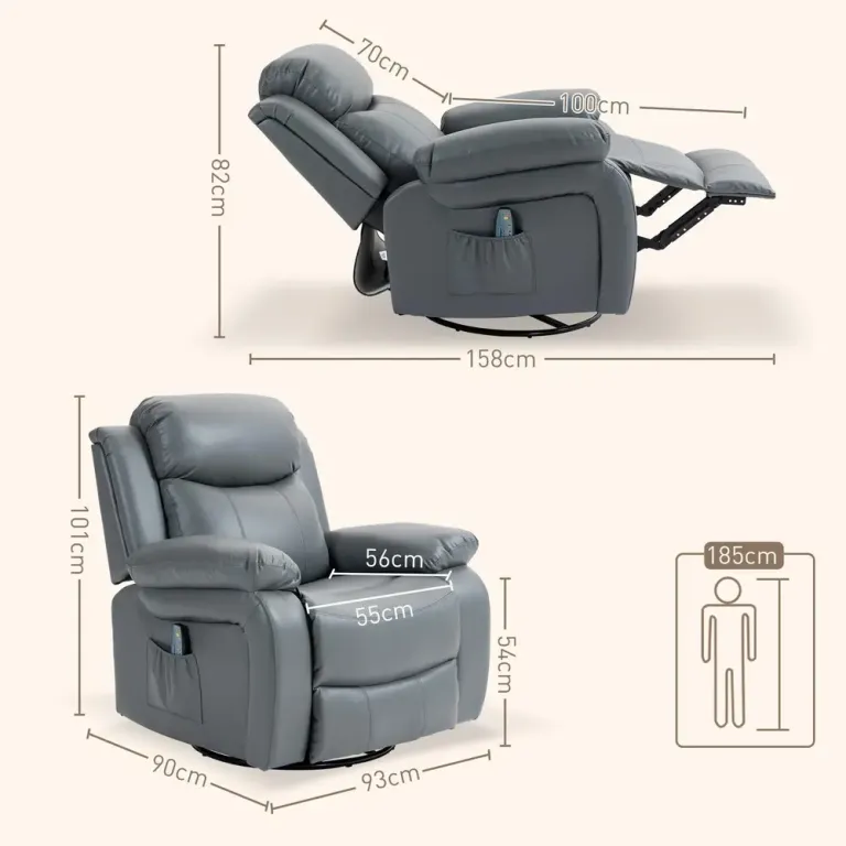 TV-Fåtölj Massagestol Grå 93 x 90 x 101 cm