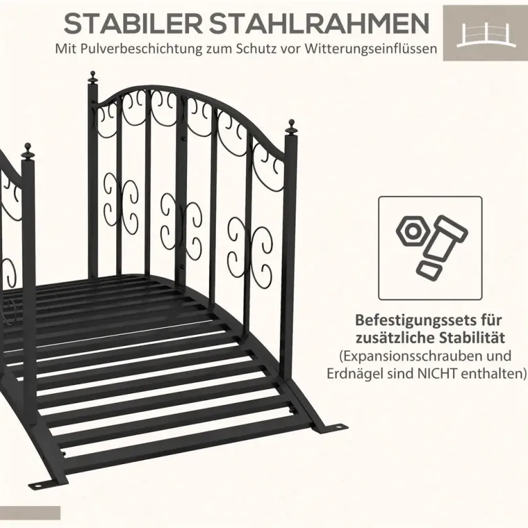 Trädgårdsbro Dammbro Svart av Stål Dekorativ Bro 1,19 m
