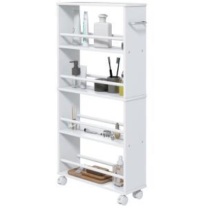 Rullvagn Serveringsvagn Vit av Plast och Metall för Kök Smal Förvaringsvagn med 4 Våningar 45 x 15 x 91 cm