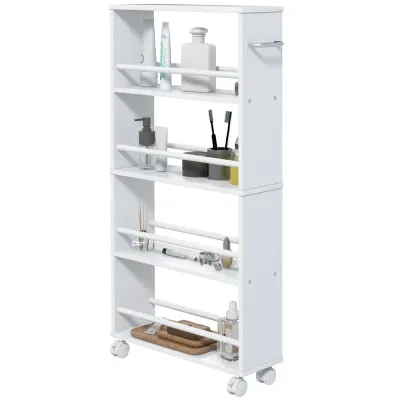 Smal Rullvagn med 4 Hyllplan och Hjul 45 x 15 x 91 cm, Vit
