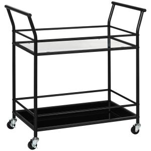 Rullvagn med 2 Hyllplan, Smidig Serveringsvagn på Hjul, Praktisk Förvaring för Kök och Matsal, Svart, 75 x 40 x 80 cm