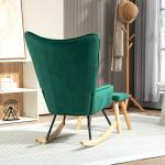 Gungstol Amningsstol Grön av Sammet och Trä för Sovrum Bekväm Fåtölj med Pall Vingstol 66 x 96 x 101 cm