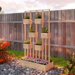 Odlingslåda med Spaljé Naturfärgad Furuträ för Trädgård Blomlåda med Klätterstöd och Hylla Dekorativ Plantering och Insynsskydd 170 cm