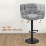 Set med 2 Barstolar, Retrodesign, Höjdjusterbar, Fleece, Grå + Svart