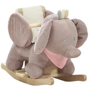 Gungdjur Elefant Stabil Brun Trä och Plysch för Småbarn 1,5 till 3 År med Interaktiva Ljud Mjuk Sits 65x35x50 cm