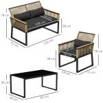 Trädgårdsmöbelset İ Polyrattan För 4 Personer, Väderbeständig Balkongmöbelset Med 2 Soffor, 2 Stolar, Sittdynor İ Glas, Sittgrupp Ute, Utemöbler Trädgårdsset För Trädgårdsbalkong, Svart