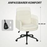 Mobil Kontorsstol med Tygöverdrag, Armstöd, 5 Hjul och Vridbar Funktion, Krämvit