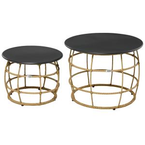 Sidobord i Konstrotting 2-Pack, Dekorativa Soffbord med Avtagbar Skiva, Praktisk Förvaring för Balkong, Sand, 46/60 cm