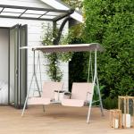 Hammock Trädgårdsgunga 2-Sits med Soltak Beige av Tyg och Metall för Trädgård och Terrass Gunga med Mugghållare 180 kg 175 x 112 x 165 cm