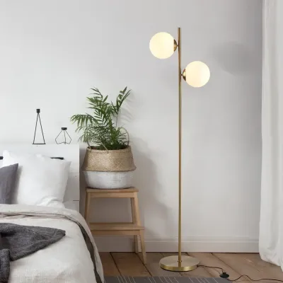 Golvlampa 2-Delad med Glasskärm Stål och Glas Guld 165 cm