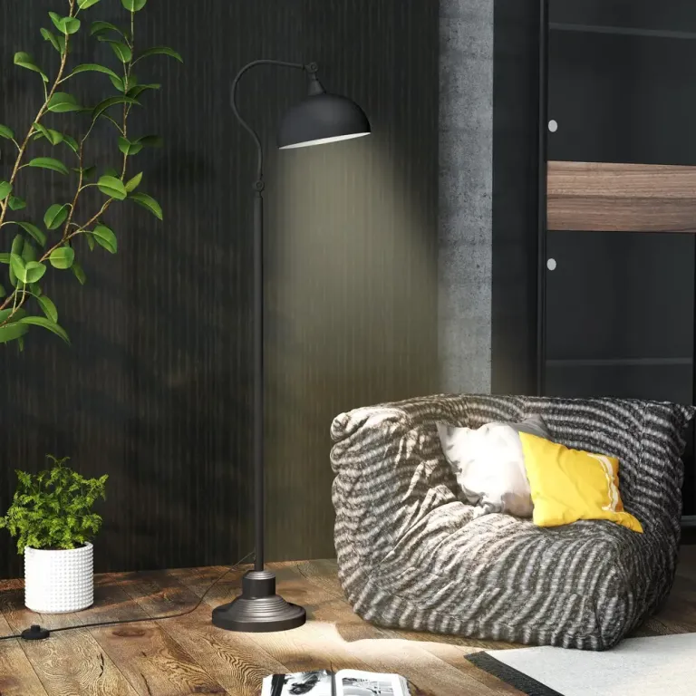 Golvlampa Båglampa Svart av Metall och Tyg 152 cm