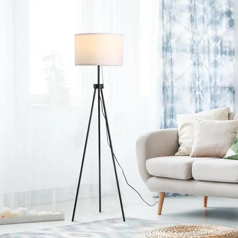 Golvlampa E27 Stål och Polyester Svart 37 x 37 x 152 cm