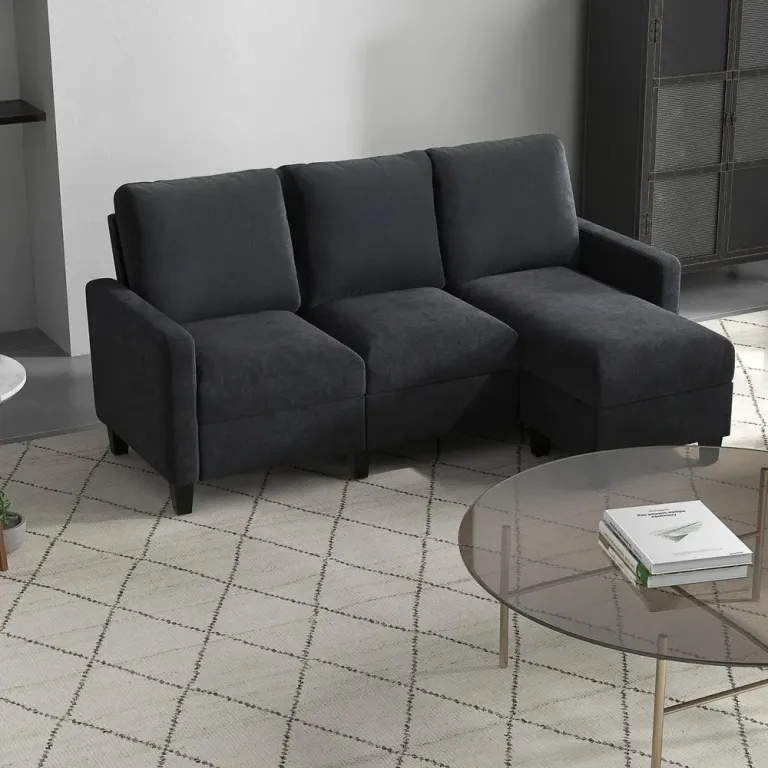 Hörnsoffa l-Form Soffa Mörkgrå av Tyg 197 x 139 x 91 cm