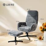 Fåtölj med Fotpall Grå Tyg och Metall för Vardagsrum Loungestol med Hög Rygg och Mjuk Dyna Modern Design Bekväm Läsfåtölj