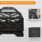 Eldskål Eldkorg Svart av Metall för Trädgård och BBQ 2-i-1 Grill med Gnistskydd Grillgaller och Poker Robust 66 x 66 x 66 cm