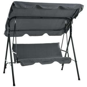 Hammock Trädgårdsgunga 3-Sits Grå av Tyg och Metall för Trädgård och Terrass Gunga med Soltak 240 kg 172 x 110 x 153 cm