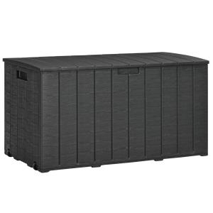 Dynbox 366 Liter med Hjul och Handtag för Trädgårdsförvaring Hållbar och Vattentät Svart Plast med Trälook 120 x 50 x 60 cm