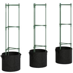 Odlingslåda med Spaljé 3 Delar Grön Tyg och Metall för Tomater och Klätterväxter Växtstöd för Trädgård och Balkong Trekantig Design 120 cm