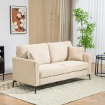 Soffa Loveseat Beige av Tyg med Linnelook och Metall för Vardagsrum 2-Sits Stoppad Soffa 179 x 80 x 89 cm