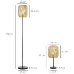 Lampor i Set om 2, Matchande Golv- och Bordslampa, Elegant Belysning med Linnéskärm för Vardagsrum, Natur/E27