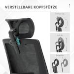Kontorsstol Datorstol Svart av Mesh och Metall för Arbetsplats Ergonomiskt Justerbar med Nackstöd och Armstöd Vippfunktion