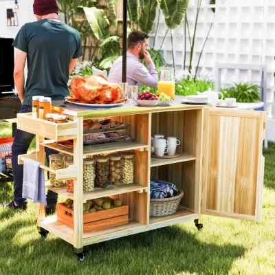 Grillvagn Serveringsvagn med Arbetsyta 134,5 x 50 x 91,5 cm