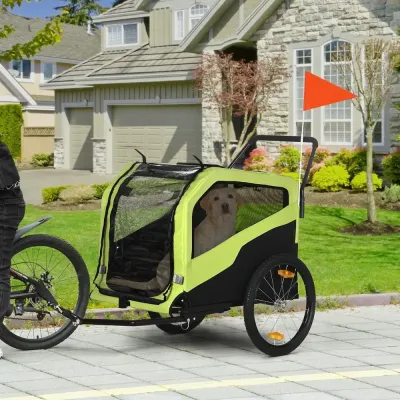 Hundvagn Hundcykelvagn 2-i-1 med Reflexer Grön av Oxford