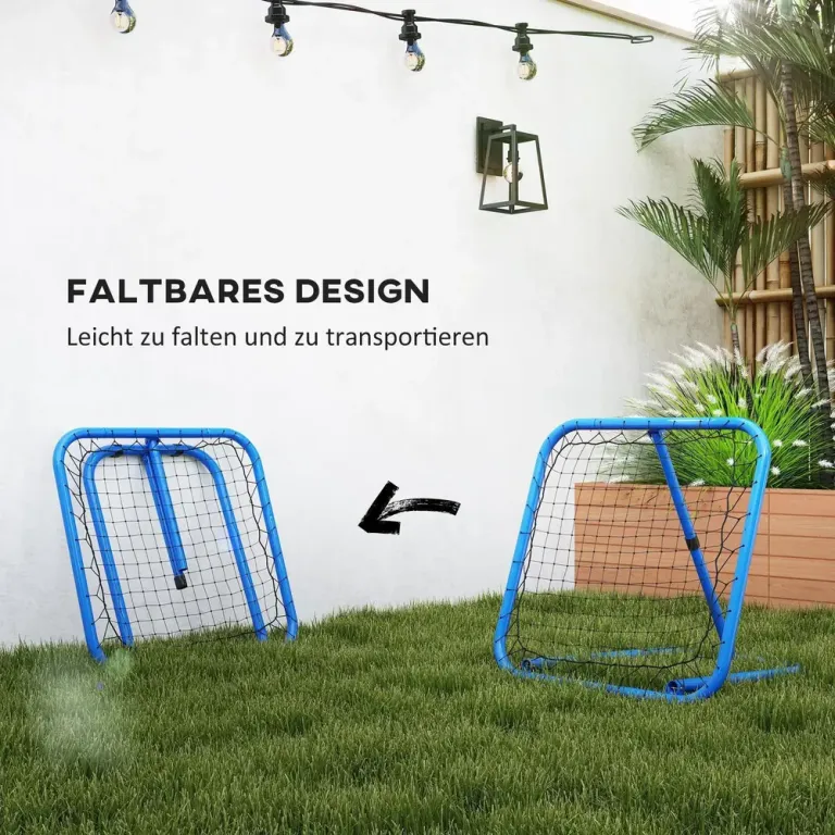Fotbollsmål Rebounder Blå av Metall och Nät 63 x 63 cm