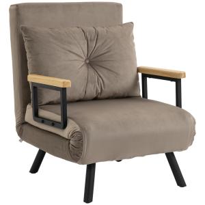 Fåtöljssäng Bäddfåtölj Ljusbrun av Sammet och Metall för Gästrum Hopfällbar Säng med Justerbart Ryggstöd 63 x 73 x 81 cm
