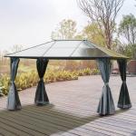 Trädgårdspaviljong med Hårt Tak, Rymligt Partytält med Myggnät och Sidoväggar, Väderbeständigt Uterum i Aluminium, Mörkgrå, 3 x 4 m