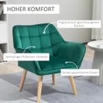 Enkelfåtölj Relaxfåtölj Grön av Sammet och Trä för Vardagsrum och Sovrum Skandinavisk Stoppad Fåtölj 64 x 62 x 72,5 cm