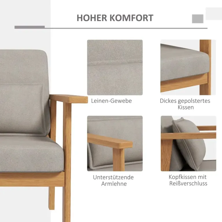Klädd Stol Accentstol Grå av Tyg och Trä 70 x 72 x 76 Cm