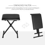 Höjdjusterbar Pianopall, X-formad Pianobänk med Konstläderkudde, Fällbar Pianostol för Klaviatur, 39 x 29 x 37–47 cm, Svart