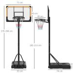 Basketkorg Basketstativ Svart av Stål för Utomhusbruk Höjdjusterbart Stativ med Hjul 182-213 cm