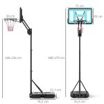 Basketkorg Höjdjusterbar 146-236 cm, Rullbart Basketstativ i Stål och Plast, Svart