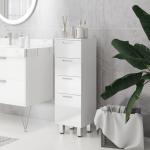 Badrumsskåp med 4 Lådor och Slät Yta för Förvaring i Badrum och Sovrum Hållbar och Stabil Vit Spånskiva för Hemmet Modern Design