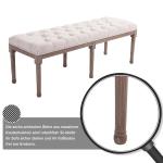 Klädd Bänk Lounge Pall Vintage med Knappar Linne och Trä för Vardagsrum och Hall Beige 142 X 47 X 51 Cm