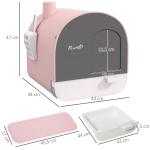 Kattlåda Toalett Rosa av Plast för Katter upp till 5 kg med Huva och Utdragbart Lock Skopa och Matta 43 x 44 x 47 cm
