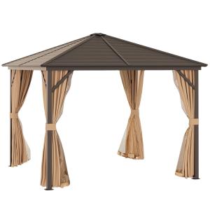 Trädgårdspaviljong med Dubbla Väggar, Rymligt Partytält med Lyktkrok, Elegant Solskydd för Sommarfester, Brons/Ljusbrun, 3 x 3 m