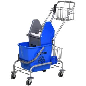 Städvagn Hushållsvagn med Bakpress Blå av Plast och Metall för Städning Vagn med Hink 26 l och Korg 73 x 45 x 95 cm
