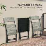 Balkongmöbelset Bistroset Ljusgrå av Metall och Rotting för Trädgård och Balkong 3-Delad Sittgrupp med 2 Fällbara Stolar och Bord Praktisk