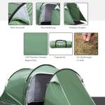 Rymligt Tunneltält för Camping, Vattentätt Tält för 2-3 Personer med Glasfiberstänger, Perfekt för Familjeutflykter, Mörkgrön, 426 x 206 x 154 cm