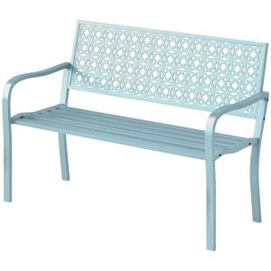 Trädgårdsbänk Parkbänk 2-Sits Blå av Metall för Balkong och Trädgård Väderbeständig Bänk med Ryggstöd 240 kg 127 x 63 x 85 cm