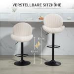 Set med 2 Barstolar med Tygöverdrag, Justerbar Sitshöjd och Stålram, Beige