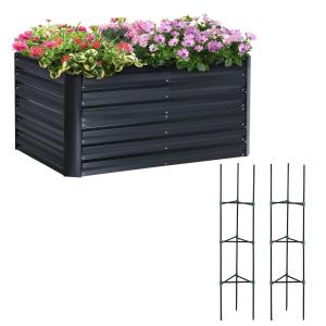 Odlingslåda med Spaljé 3 Delar, Modulär Blomlåda i Stål, Dekorativ Rumsavdelare för Trädgård, Mörkgrå, 120 x 90 x 59 cm