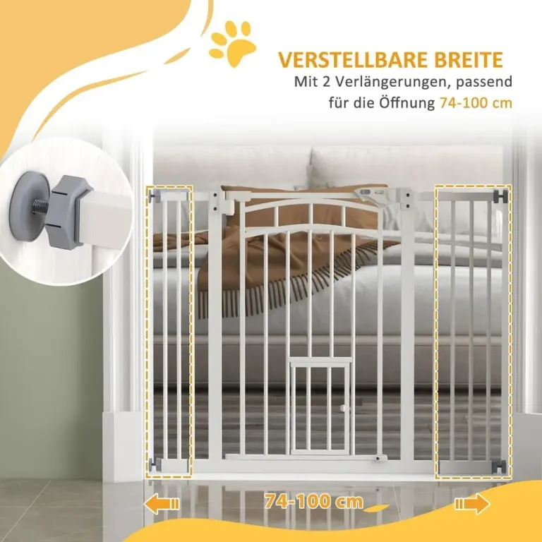 Dörrgrind Trappgrind Vit av Metall för Hundar 74-100 cm