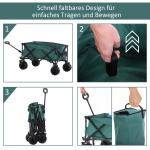 Hopfällbar Trädgårdsvagn med Teleskophandtag, Praktisk Handkärra med 360° Hjul, Smidig Transportvagn för Utflykt, Grön, 108 x 55 x 59-89 cm, 20 kg